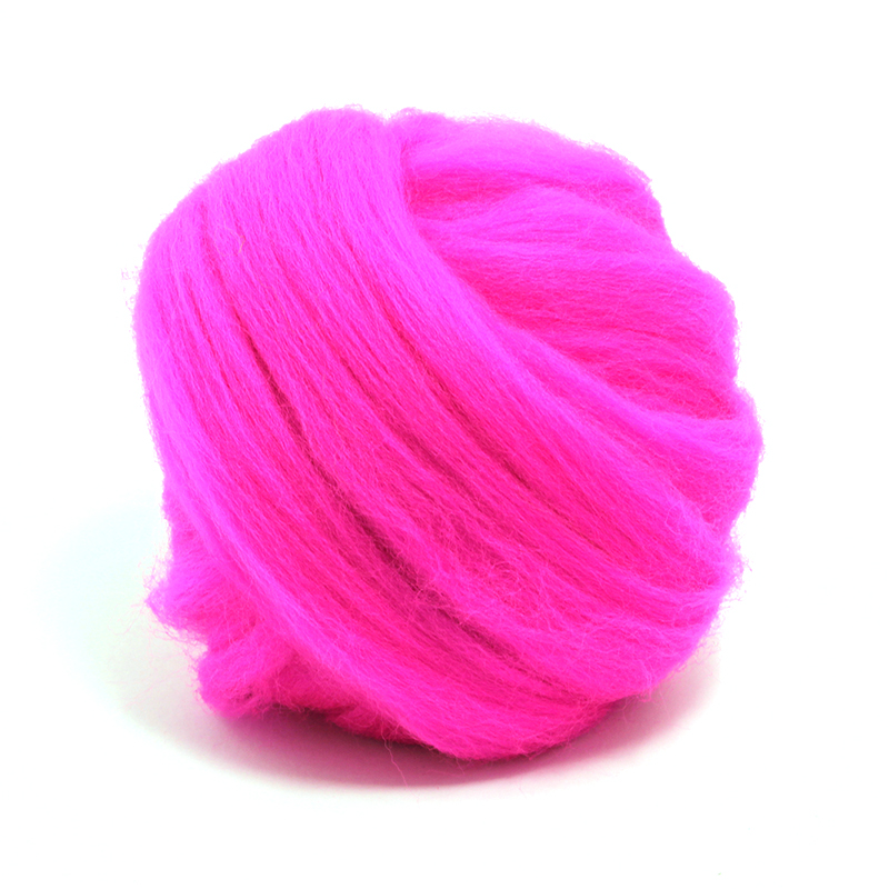 23 Micron Superfine Dyed Merino Combed Top - 115 g (4.0 oz) - Hottest Pink 503